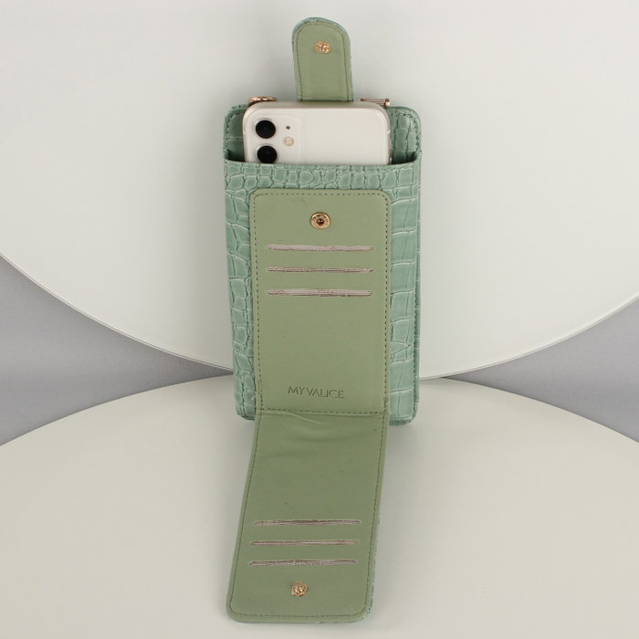 Zoozie Bags Billetera de Cuero con Soporte para Teléfono y Tarjetero Verde Menta